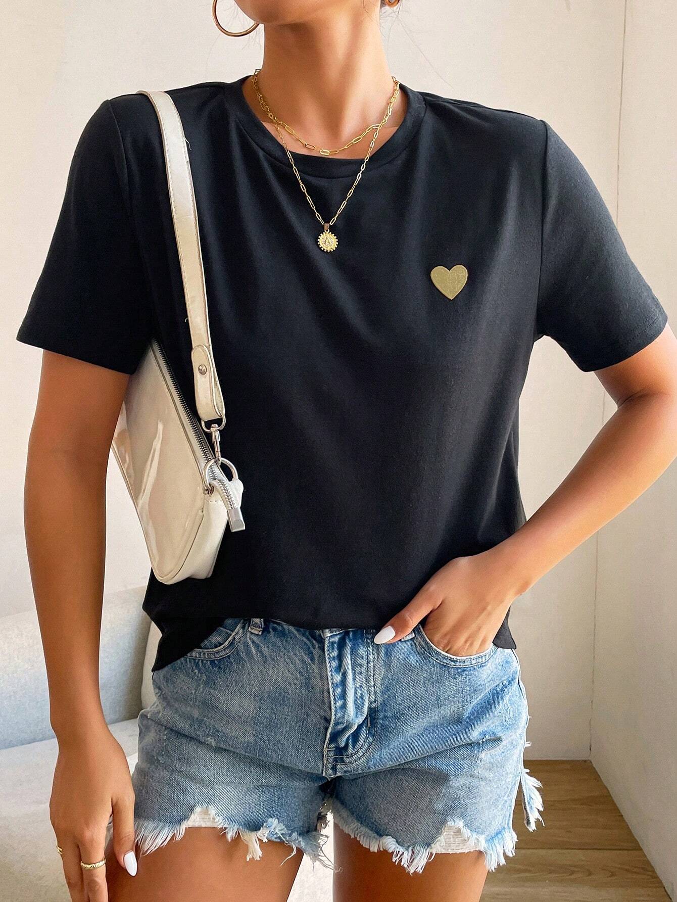 Basic Damen T-Shirt mit Herz-Detail – Minimalistisch, Casual & Kombinationsstark - Image 2