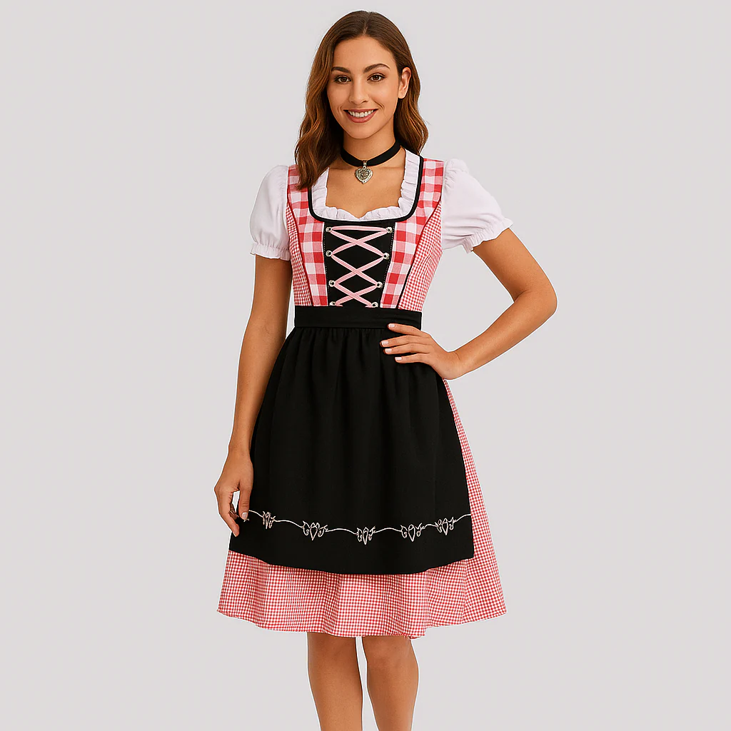 Bayerisches Dirndl Kleid – Rotes Karomuster im Biermädchen-Stil für Oktoberfest - Image 2