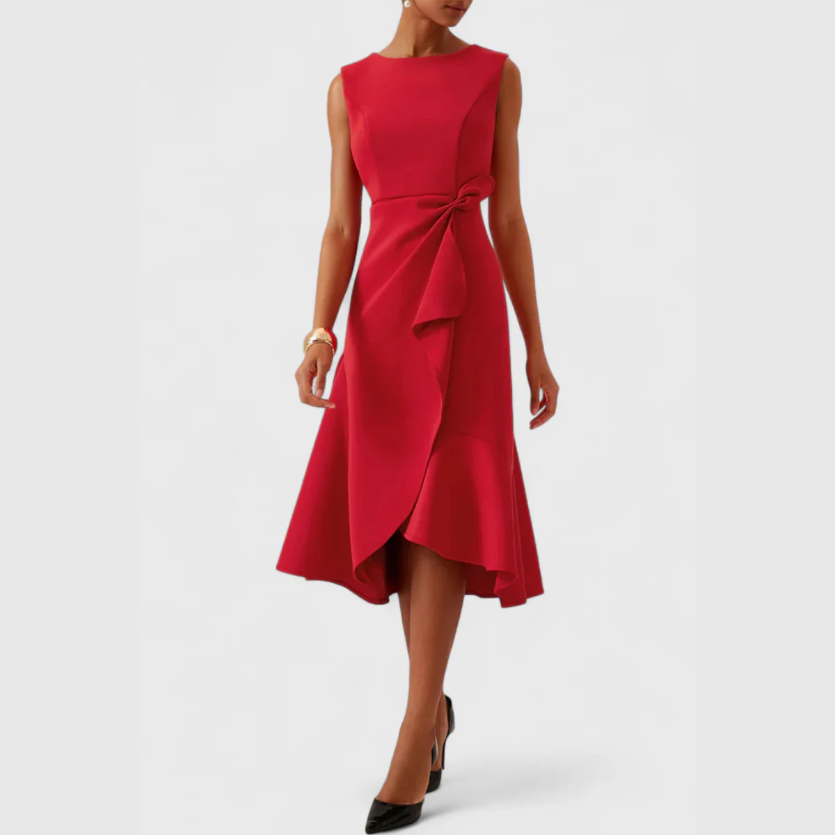 Beatrice Damen Drapiertes Asymmetrisches Midikleid - Image 3