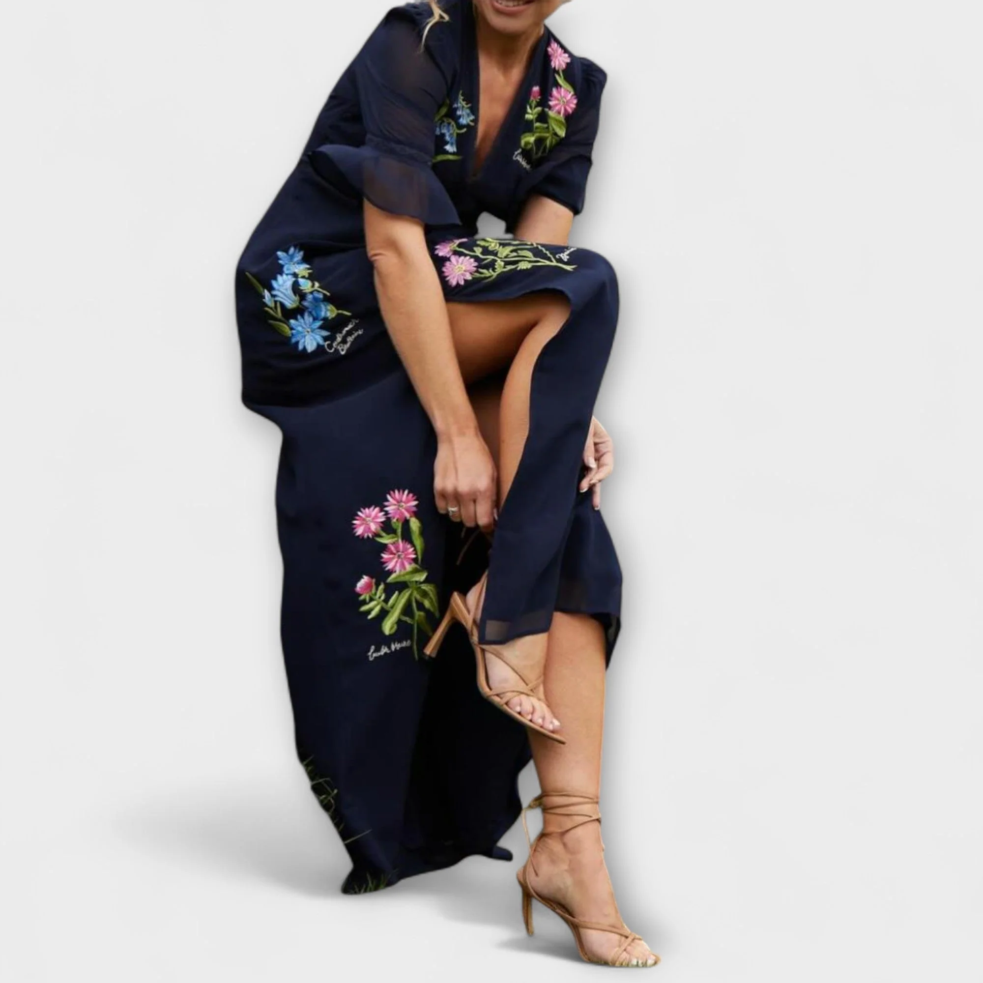 Beatrice - Elegantes Kleid in Marineblau mit floralen Stickereien - Image 2