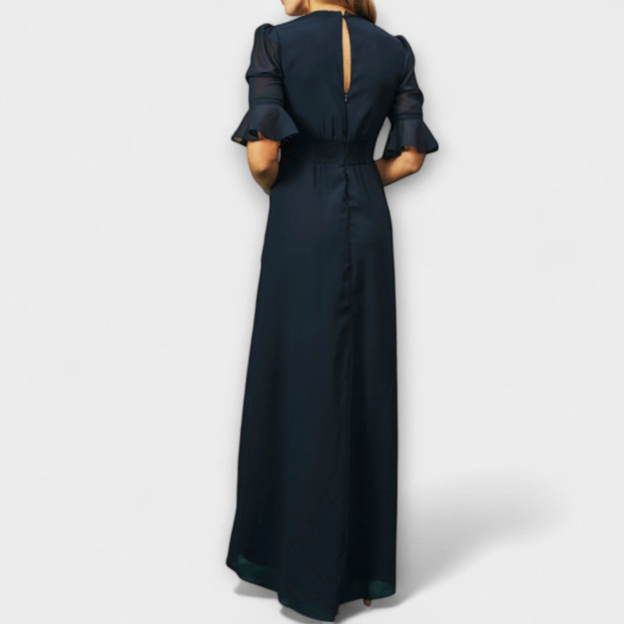 Beatrice - Elegantes Kleid in Marineblau mit floralen Stickereien - Image 3