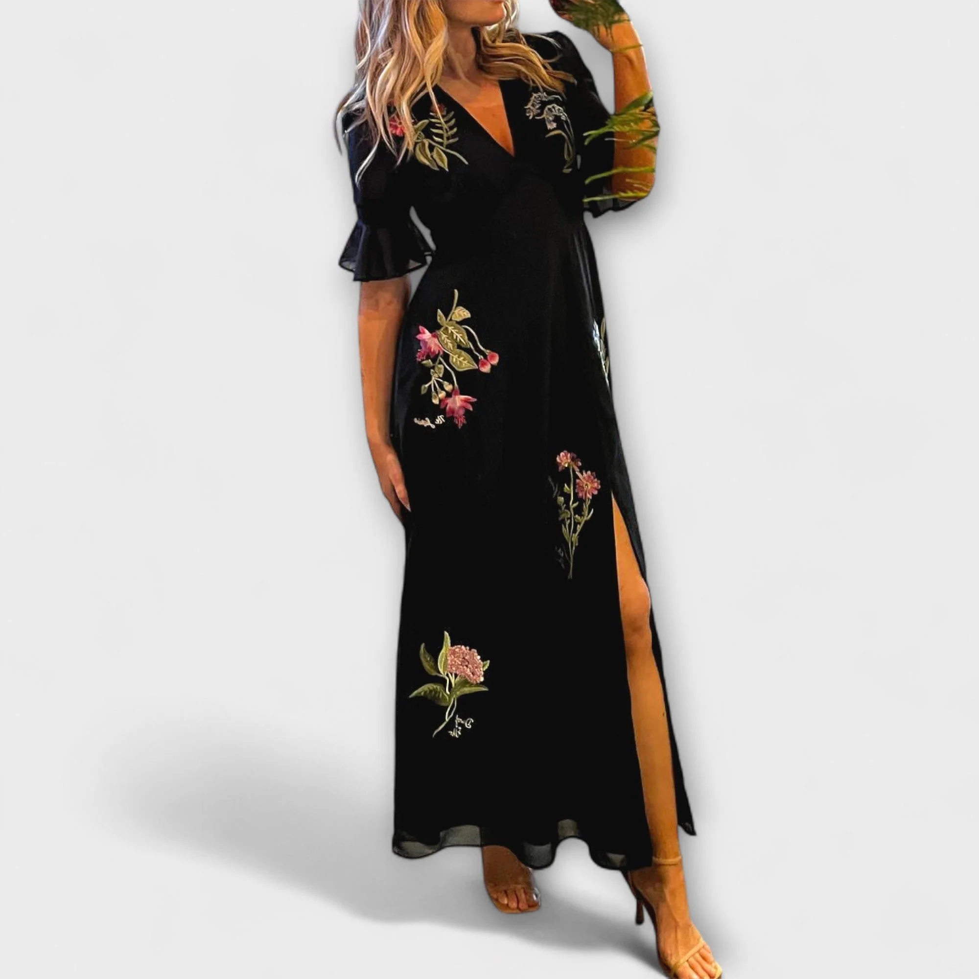 Beatrice - Elegantes Kleid in Marineblau mit floralen Stickereien - Image 4