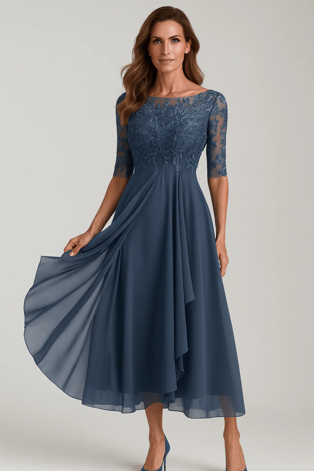 Beatriz – Damen Elegantes Midikleid Mit Spitzenoberteil - Image 2