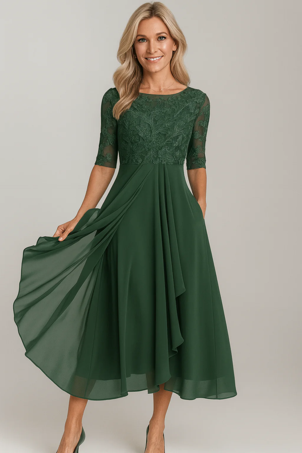 Beatriz – Damen Elegantes Midikleid Mit Spitzenoberteil - Image 3