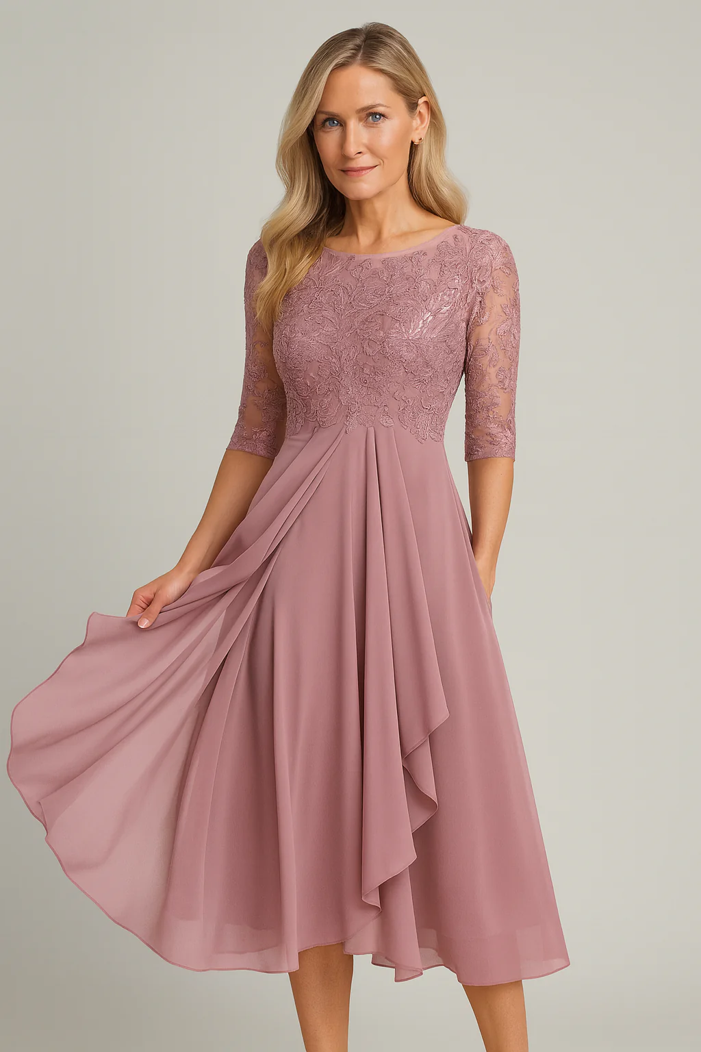 Beatriz – Damen Elegantes Midikleid Mit Spitzenoberteil - Image 4