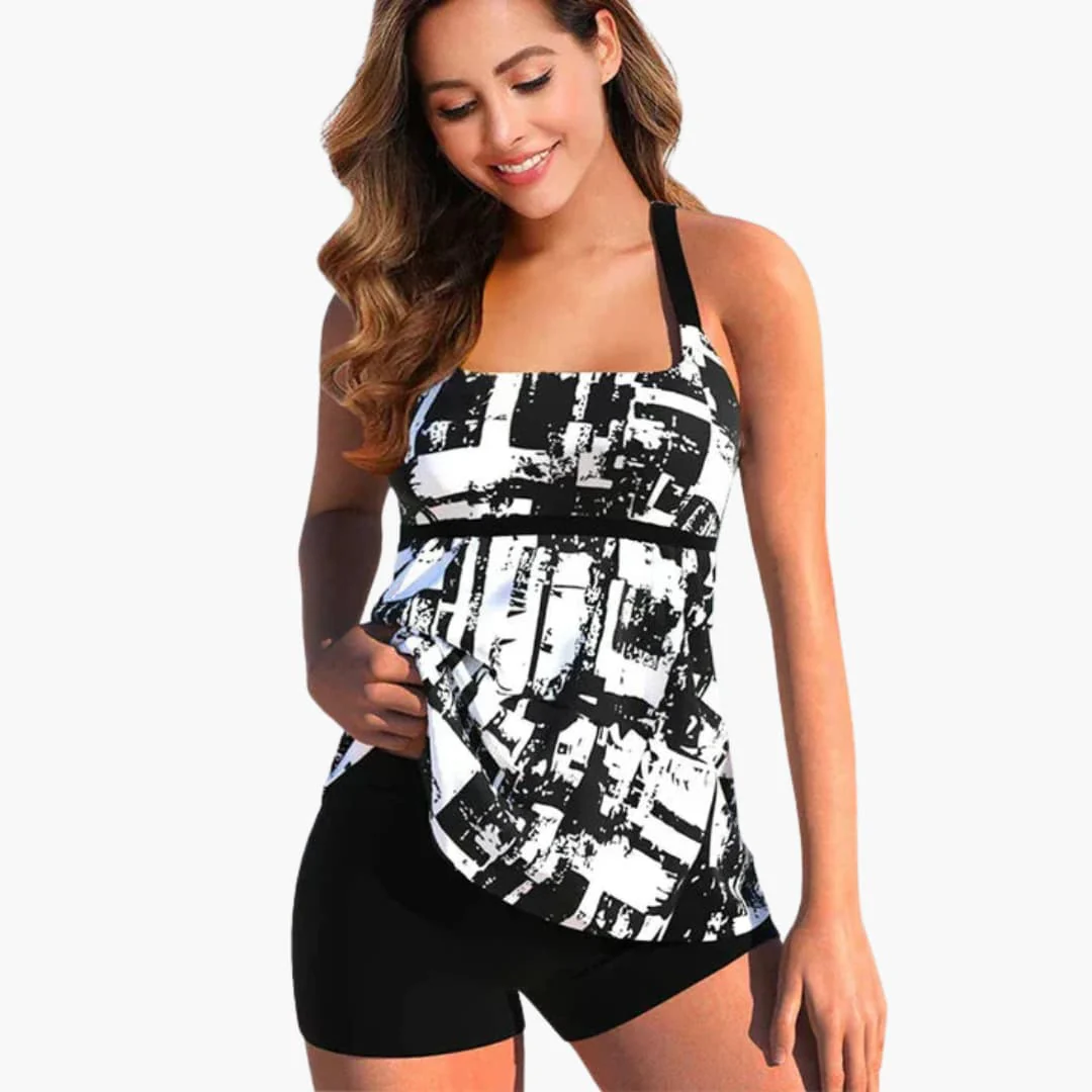 Bedruckter Damen-Tankini mit - Shorts und figurformender Passform - Image 3