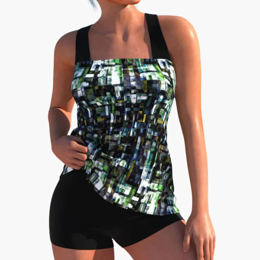 Bedruckter Damen-Tankini mit - Shorts und figurformender Passform - Image 5