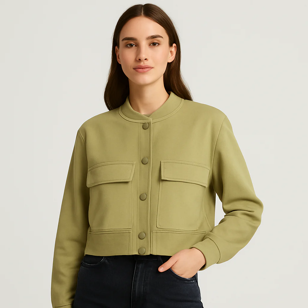 Beige weicher Fliegerjacke für Damen – Lässiger und bequemer Look - Image 5