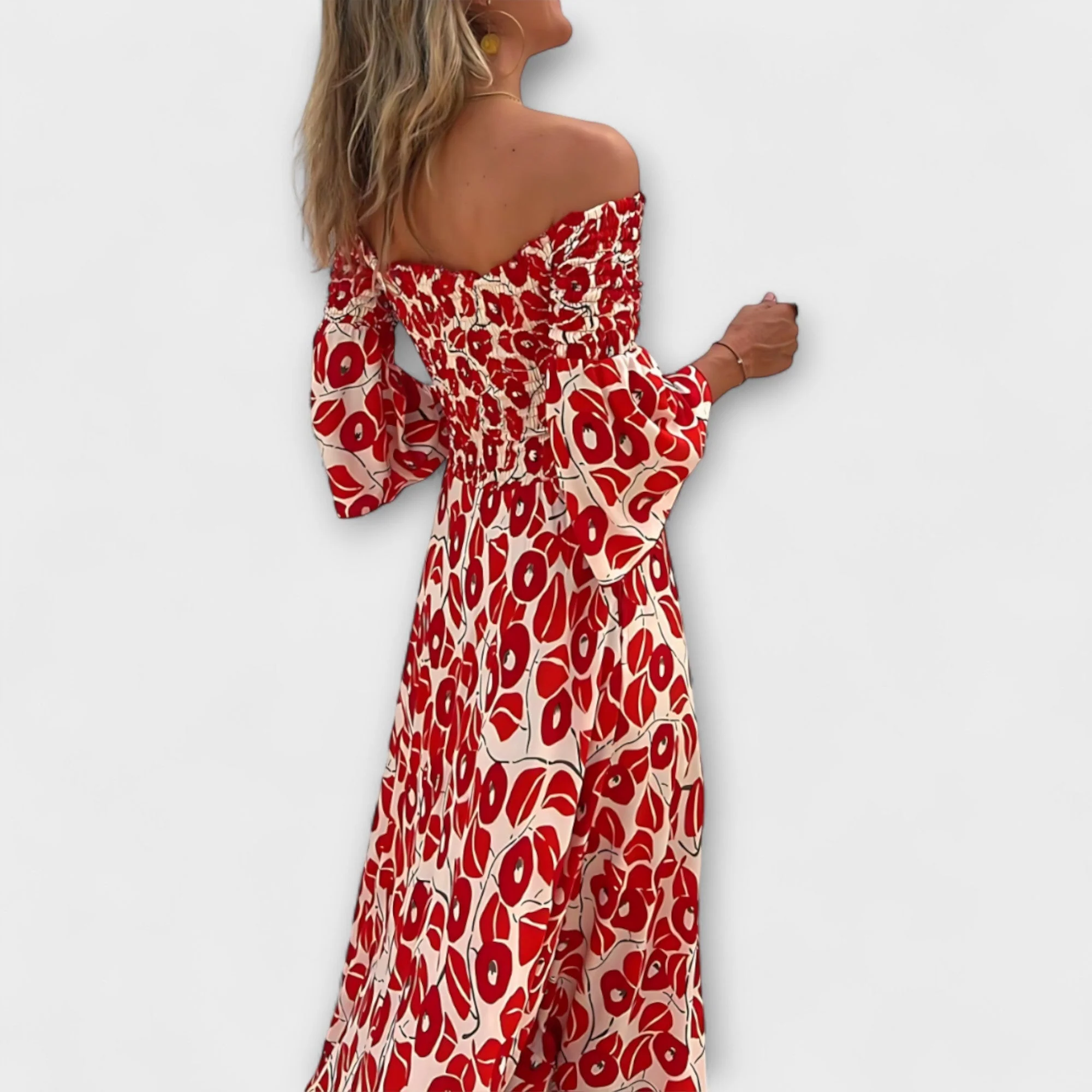 Bella - Off-Shoulder Kleid mit Blumenmuster in Ozeanfarben - Image 6