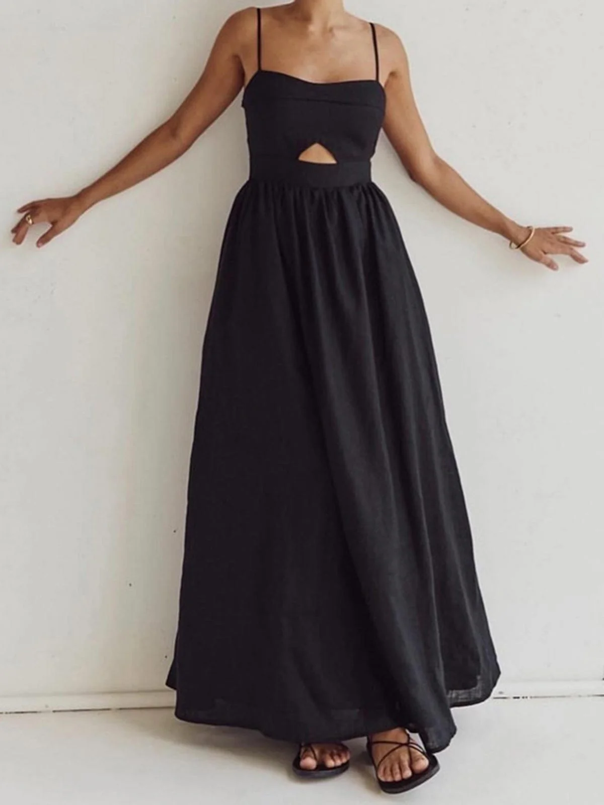 Benedikta | Ärmelloses Maxi-Kleid aus Leinen mit Cut-Out-Detail und Spaghettiträgern - Image 3