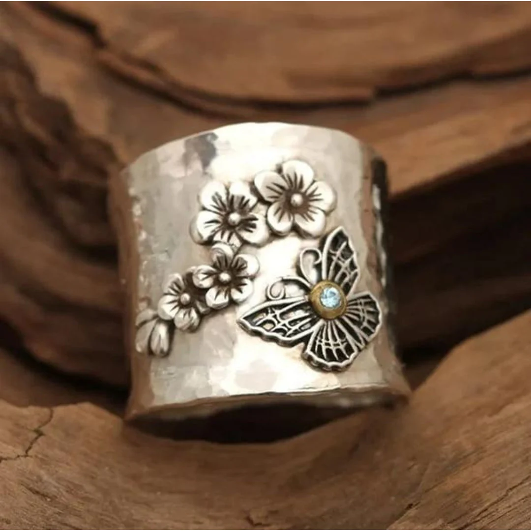 Biene Blume Schmetterling Breite Band Ring - Image 3