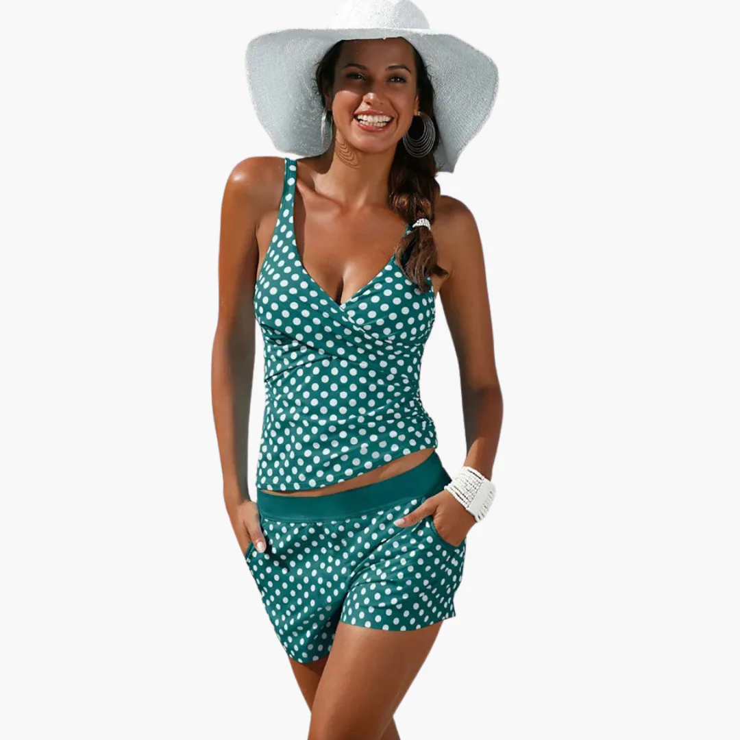 Bikini mit Polka Dots - Damen Retro Badeshorts Zweiteiler Set - Image 2