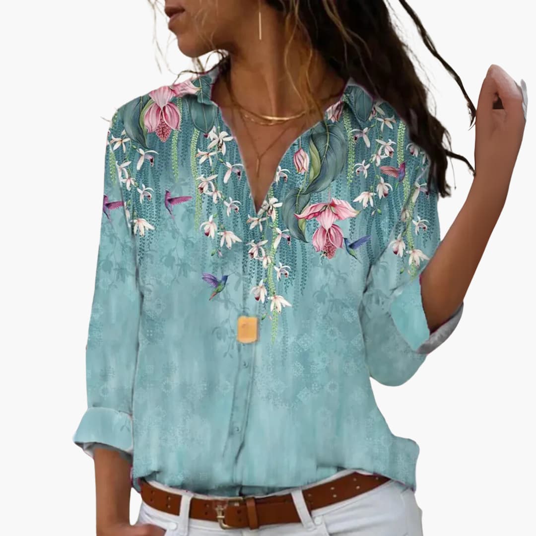 Blumen Colorblock Bluse für Damen - Stilvoll & Bequem - Image 4