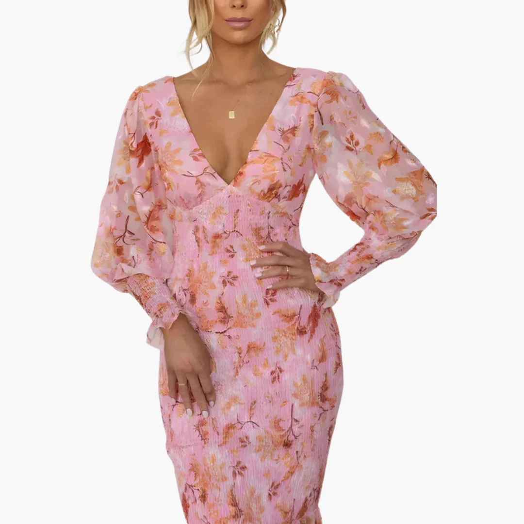 Blumen Midi Kleid mit Puffärmeln - elegantes Damen Sommerkleid - Image 2