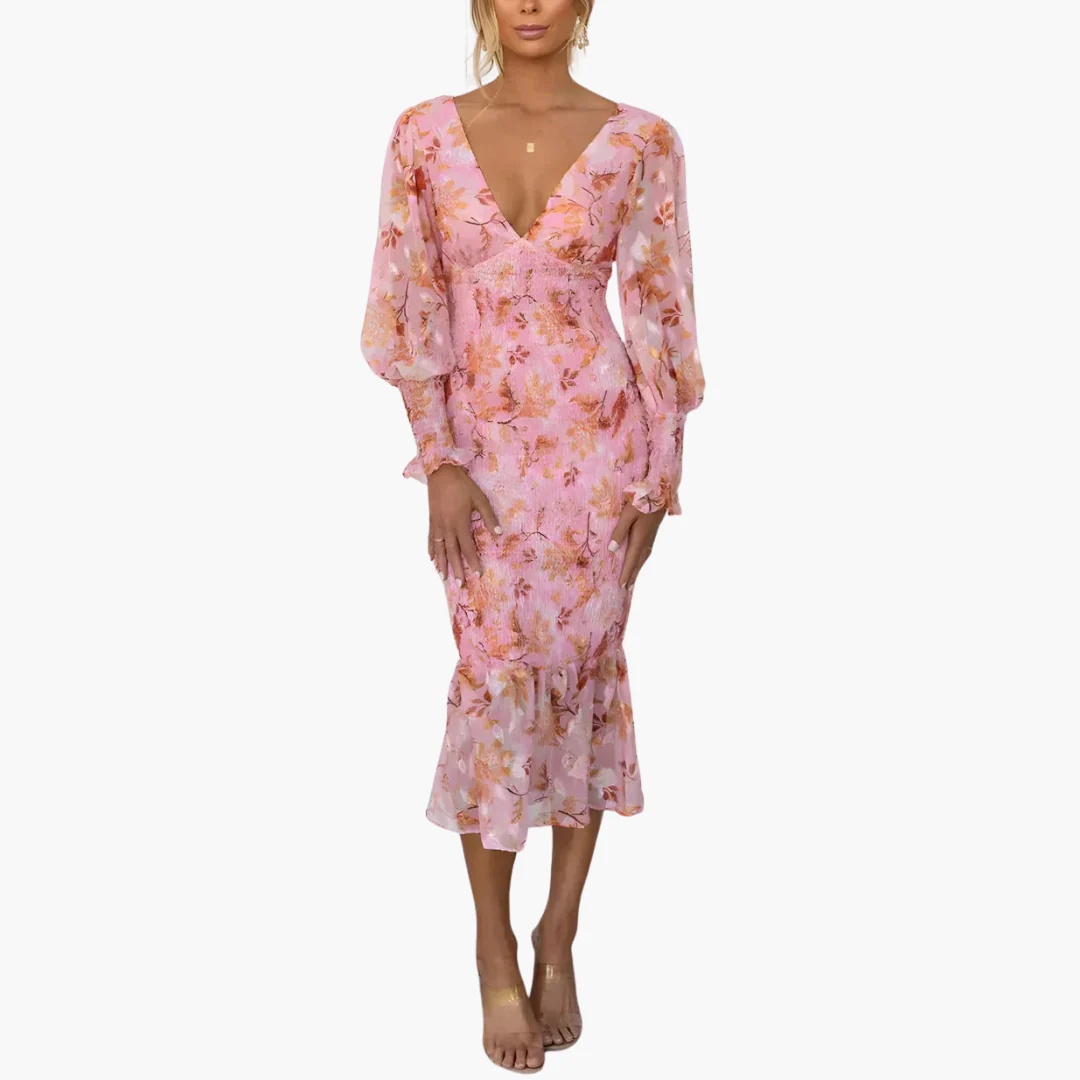 Blumen Midi Kleid mit Puffärmeln - elegantes Damen Sommerkleid - Image 3