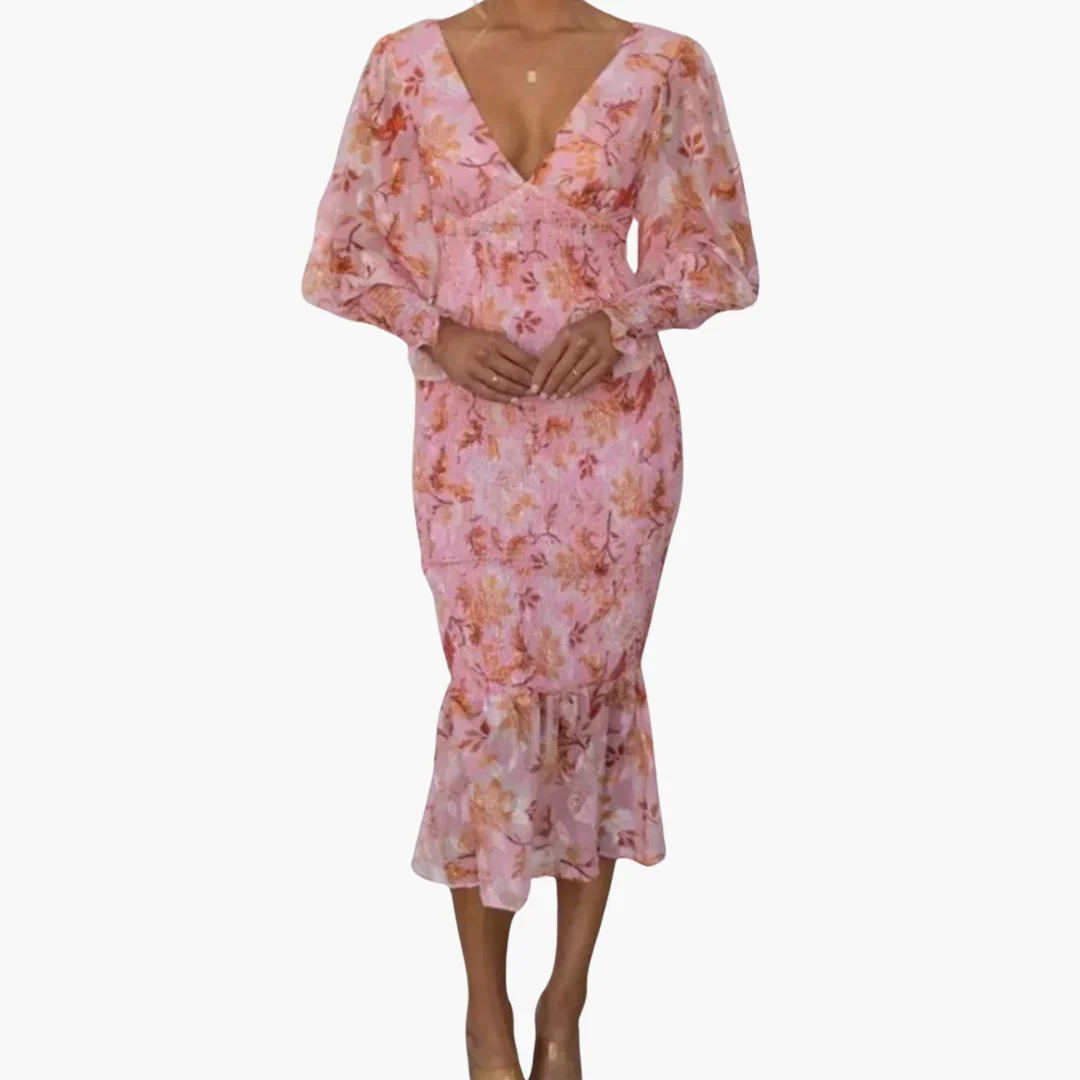 Blumen Midi Kleid mit Puffärmeln - elegantes Damen Sommerkleid - Image 4