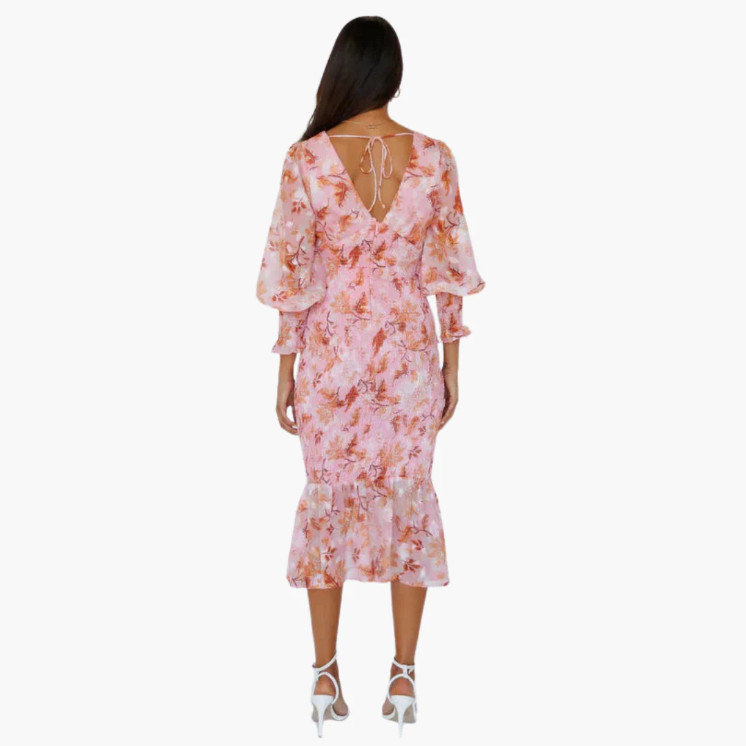 Blumen Midi Kleid mit Puffärmeln - elegantes Damen Sommerkleid - Image 5