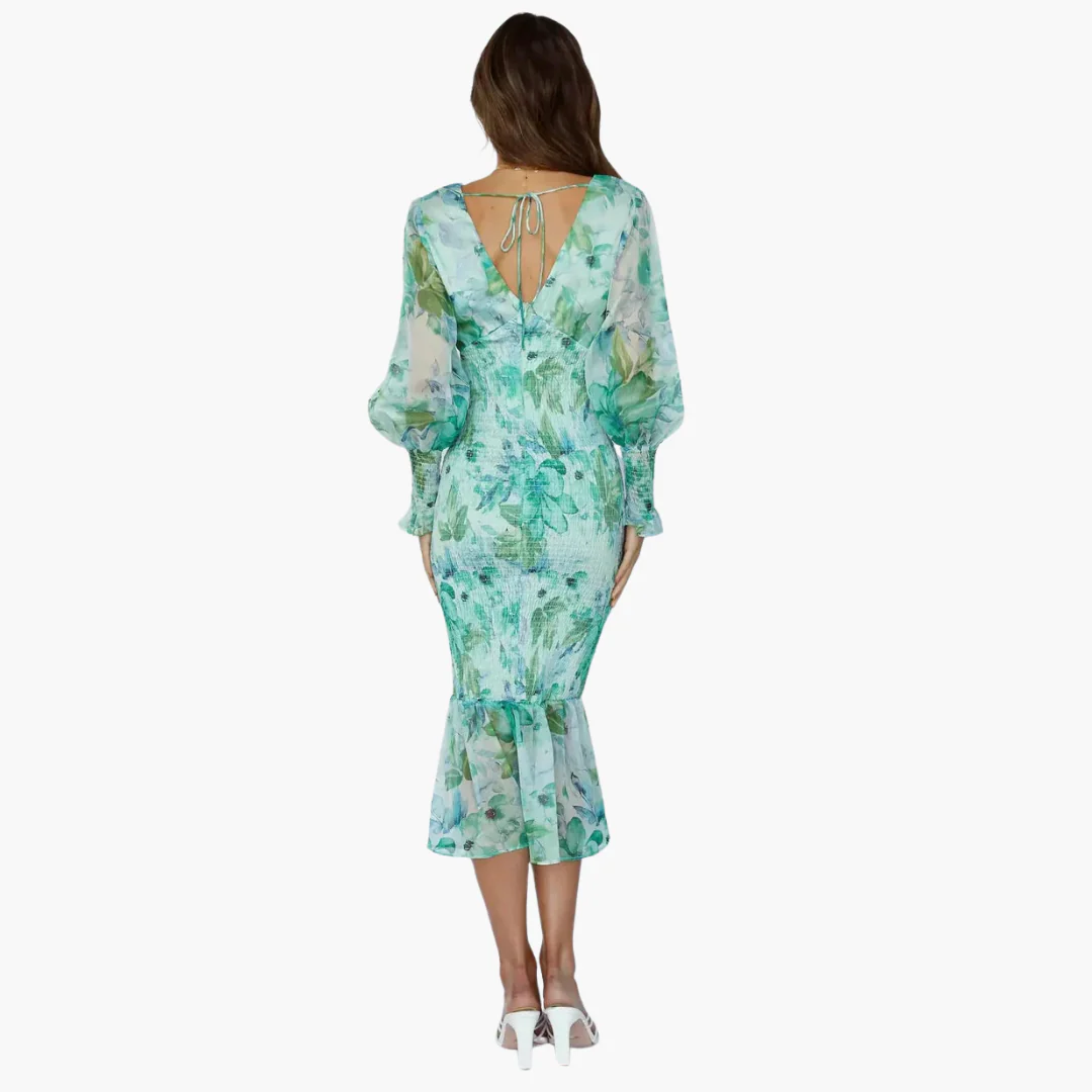 Blumen Midi Kleid mit Puffärmeln - elegantes Damen Sommerkleid - Image 6