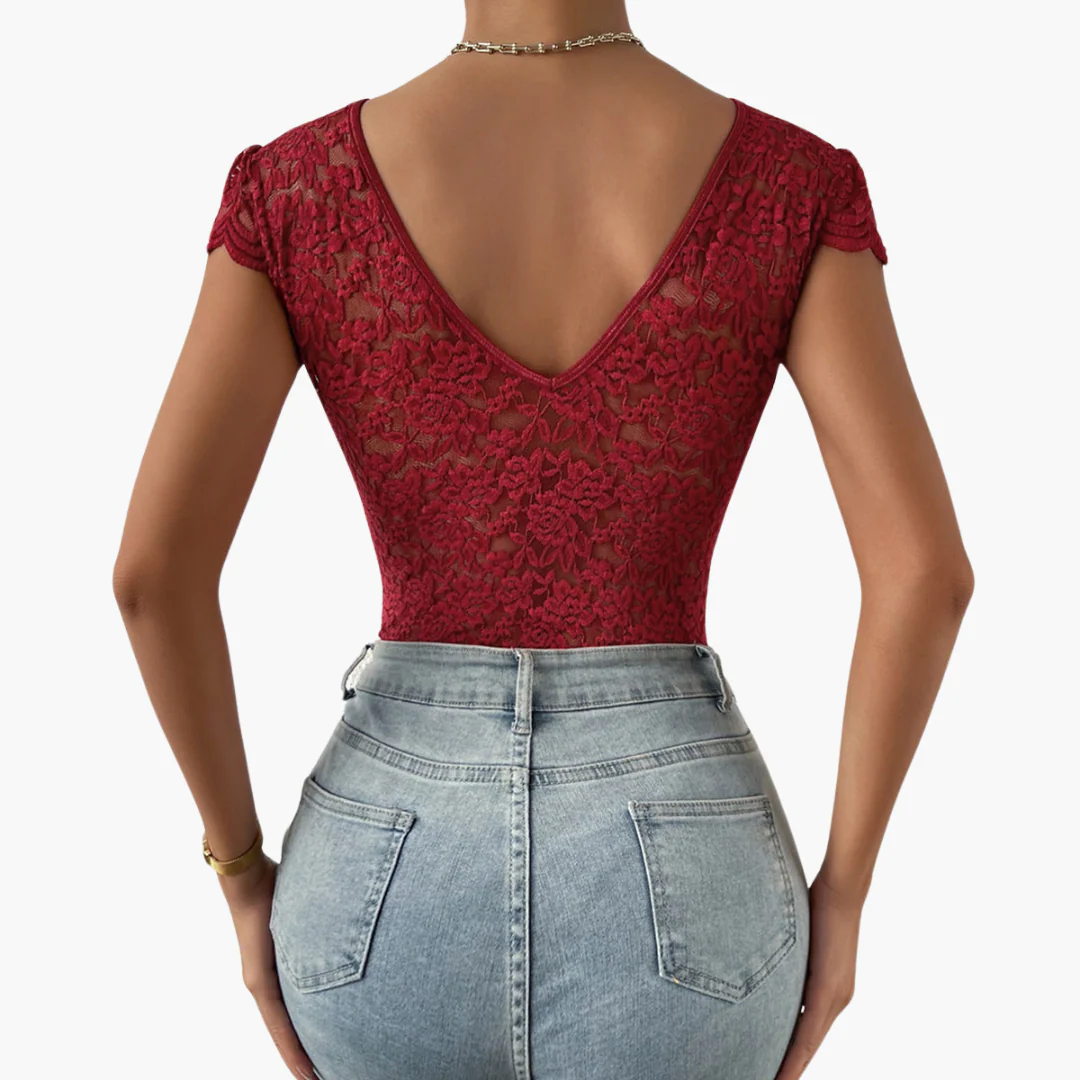 Bodysuit aus Spitze für Frauen - Eleganter V-Ausschnitt - Image 2
