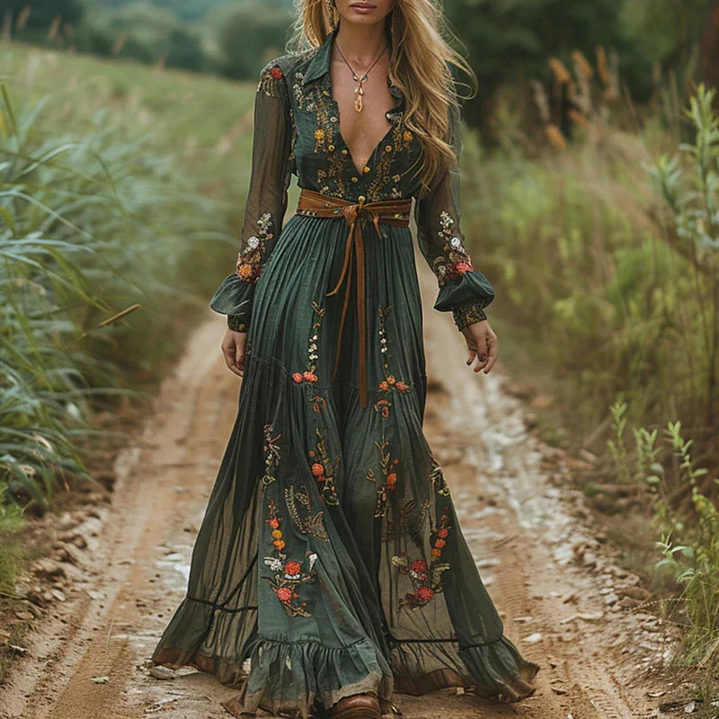 Böhmisches Blumen-Maxikleid für Frauen – Elegantes Sommerkleid - Image 3