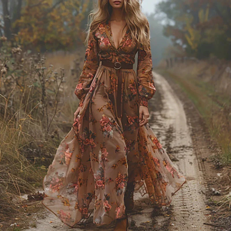 Böhmisches Blumen-Maxikleid für Frauen – Elegantes Sommerkleid mit Plissee-Design - Image 4