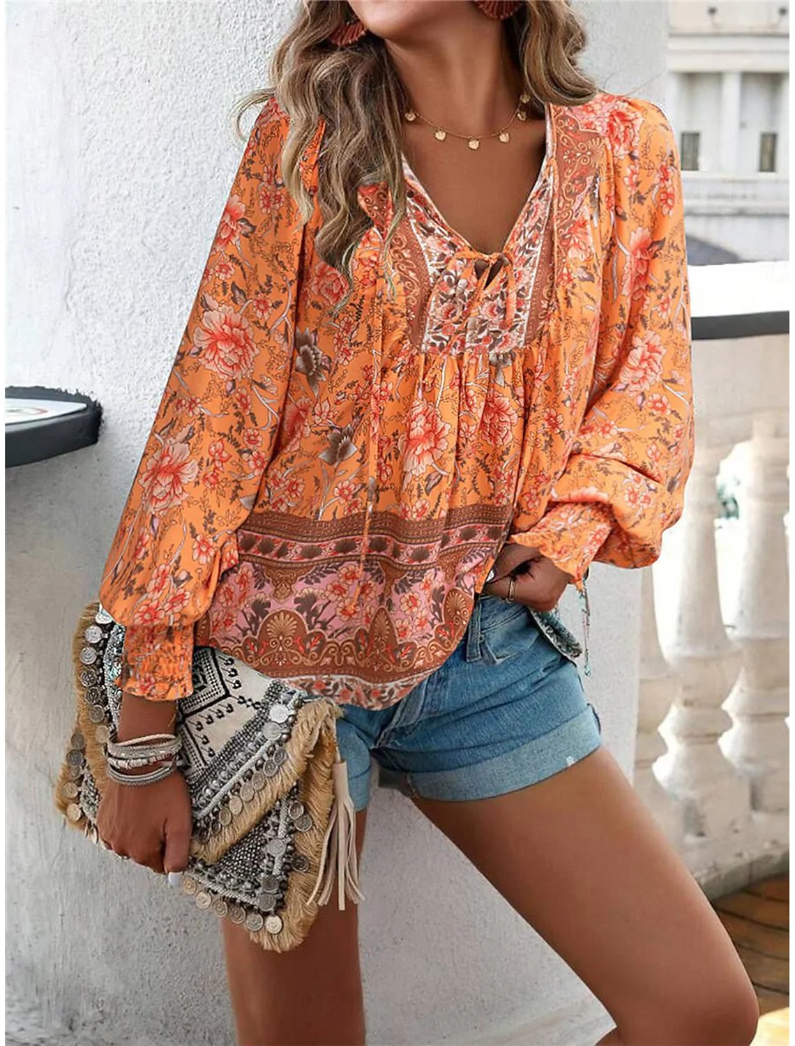 Boho-Blumenhemd zum Schnüren für den Sommer - Xenia - Image 2