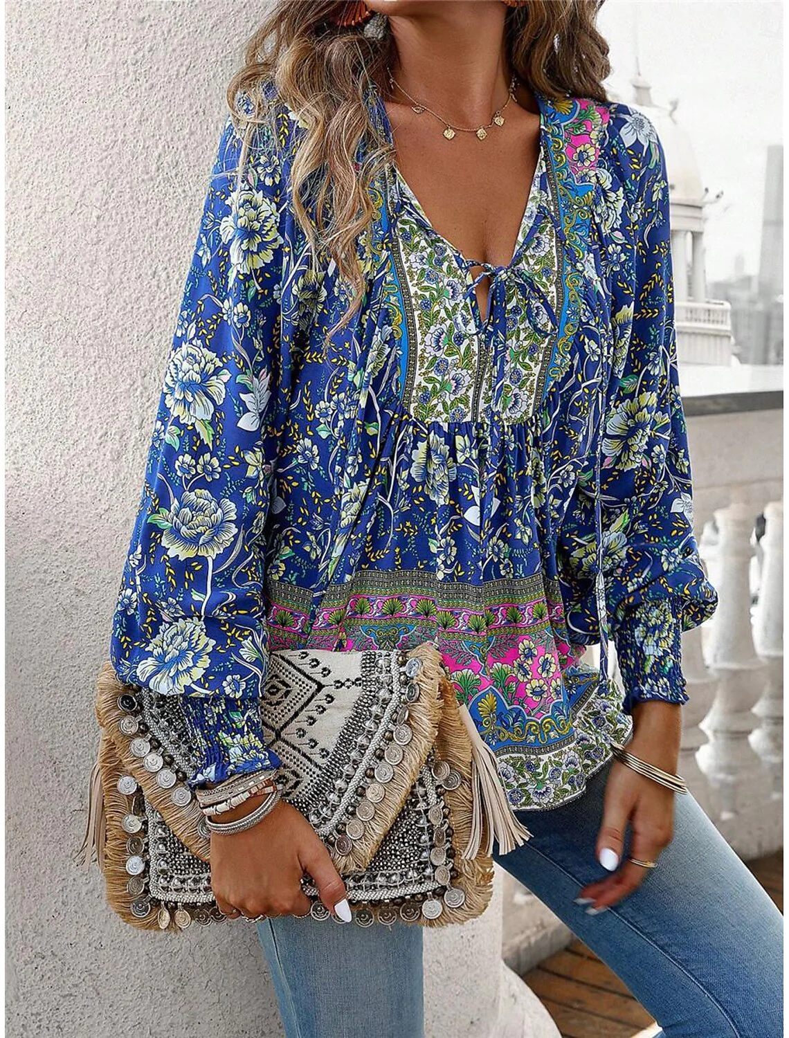 Boho-Blumenhemd zum Schnüren für den Sommer - Xenia - Image 3