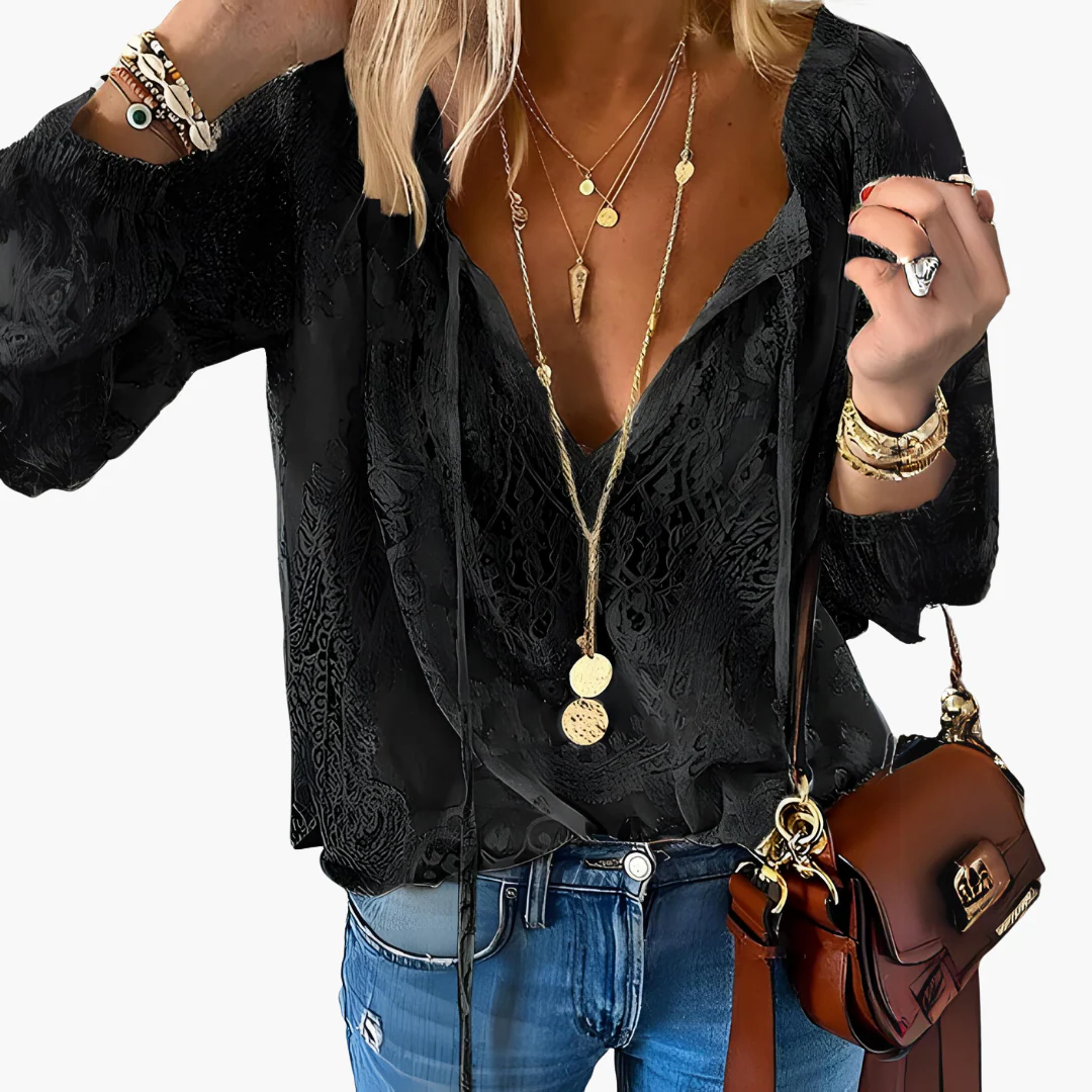 Boho-Bluse mit Schlitz-Ausschnitt für Damen - Luftig & Elegant - Image 2