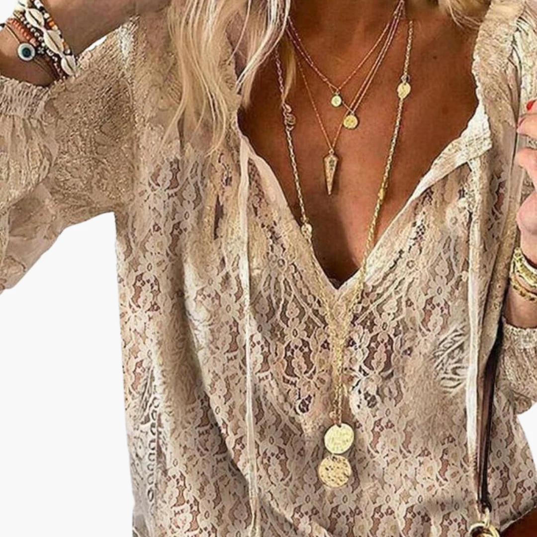 Boho-Bluse mit Schlitz-Ausschnitt für Damen - Luftig & Elegant - Image 4