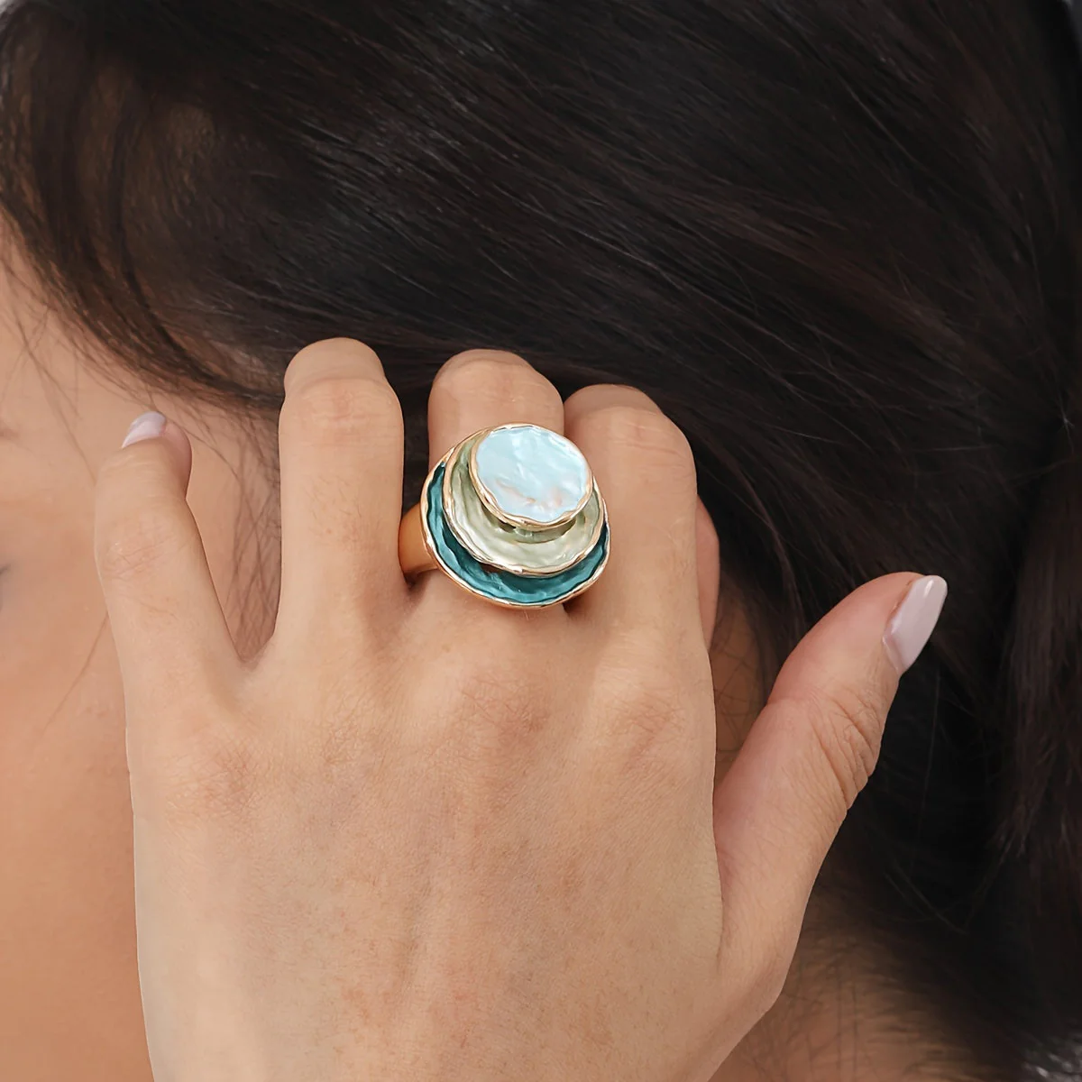 Boho Dreischichtiger Emaille-Ring - Image 2