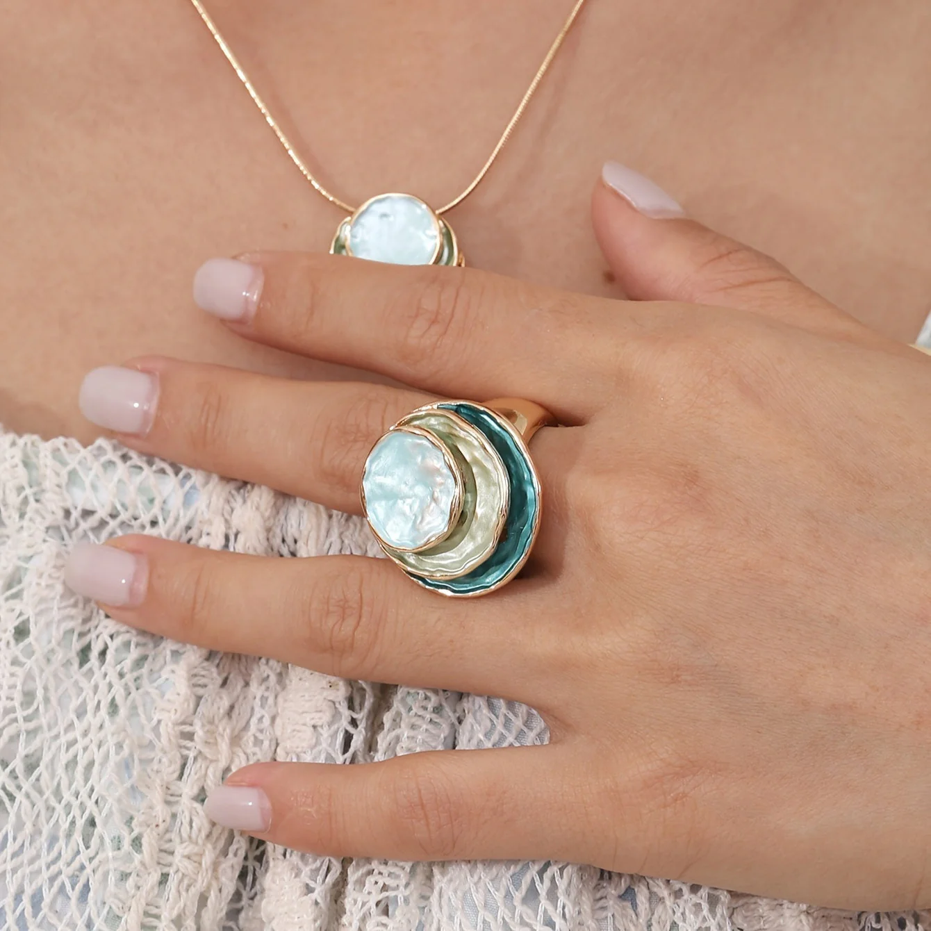 Boho Dreischichtiger Emaille-Ring - Image 6