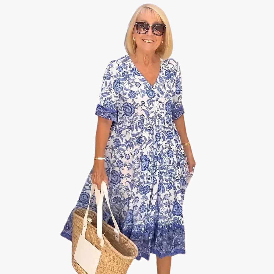 Boho Kleid Damen - Geblümtes Kleid mit V-Ausschnitt Sommer - Image 2