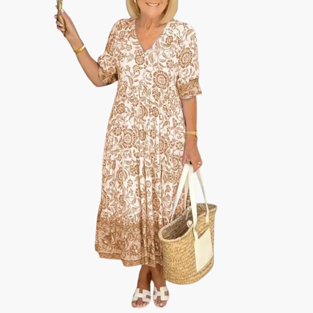 Boho Kleid Damen - Geblümtes Kleid mit V-Ausschnitt Sommer - Image 3