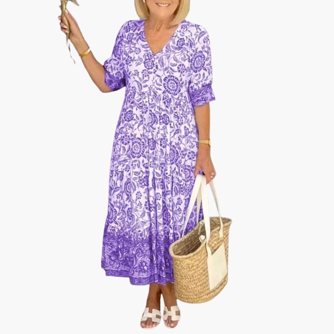 Boho Kleid Damen - Geblümtes Kleid mit V-Ausschnitt Sommer - Image 4