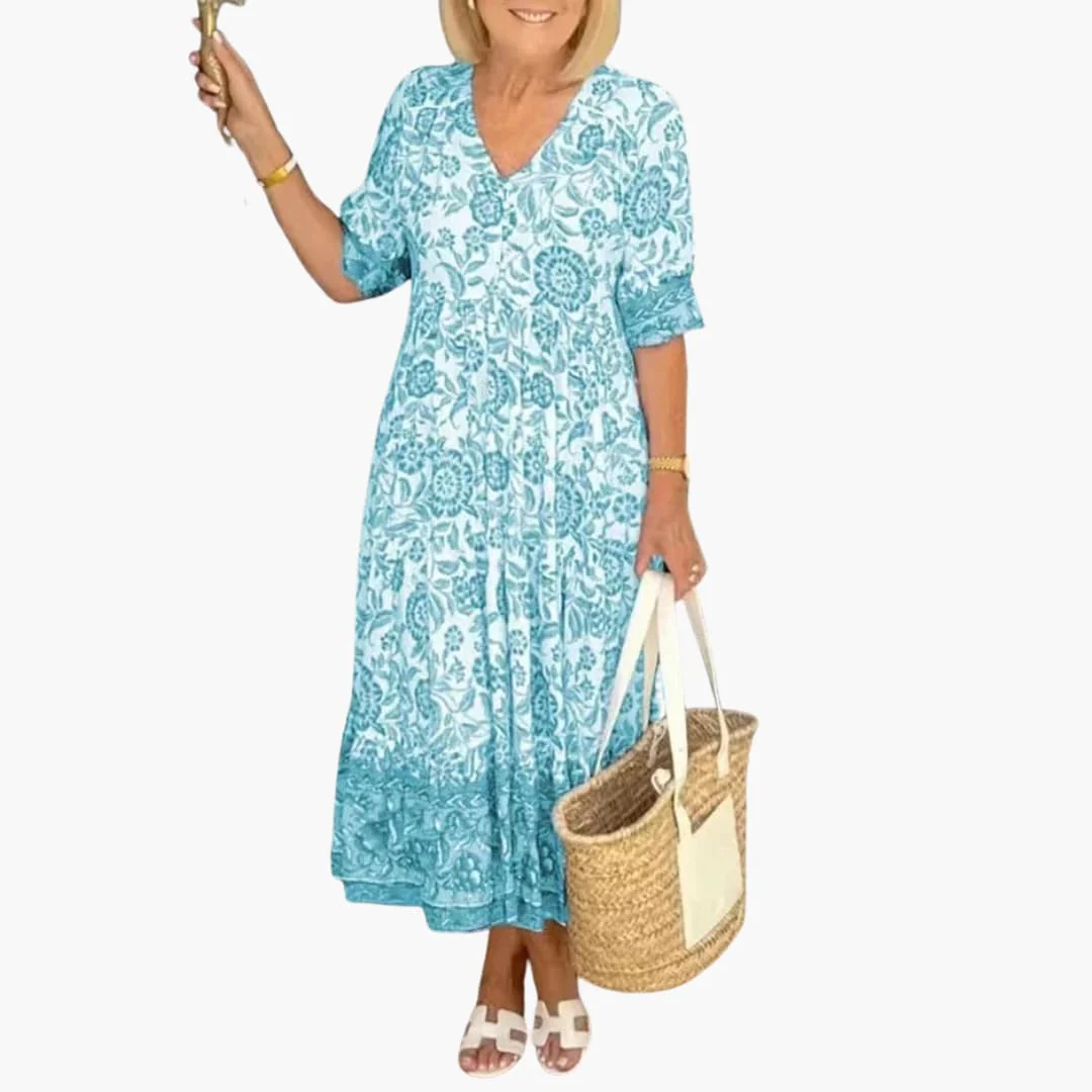 Boho Kleid Damen - Geblümtes Kleid mit V-Ausschnitt Sommer - Image 5