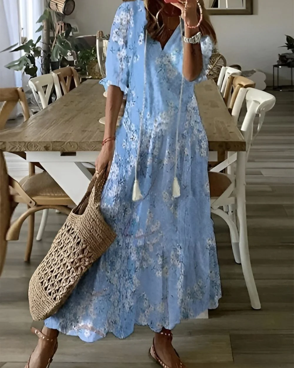 Boho Maxi Kleid Frauen - Elegantes Sommermaxikleid mit Fließender Passform und Verspielten Mustern - Image 4