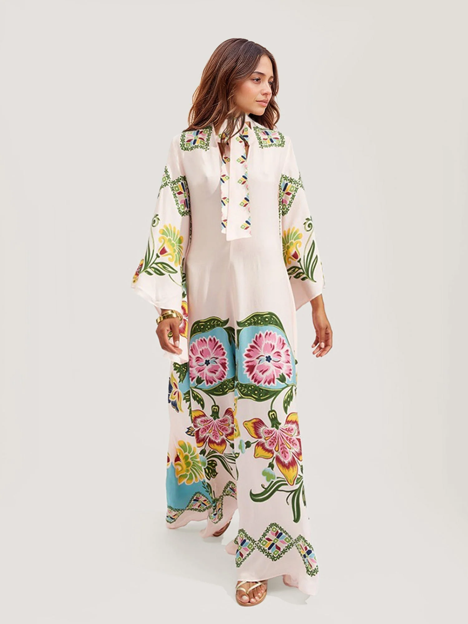 Boho-Maxikleid mit Blumenmuster und langen Ärmeln - Image 2