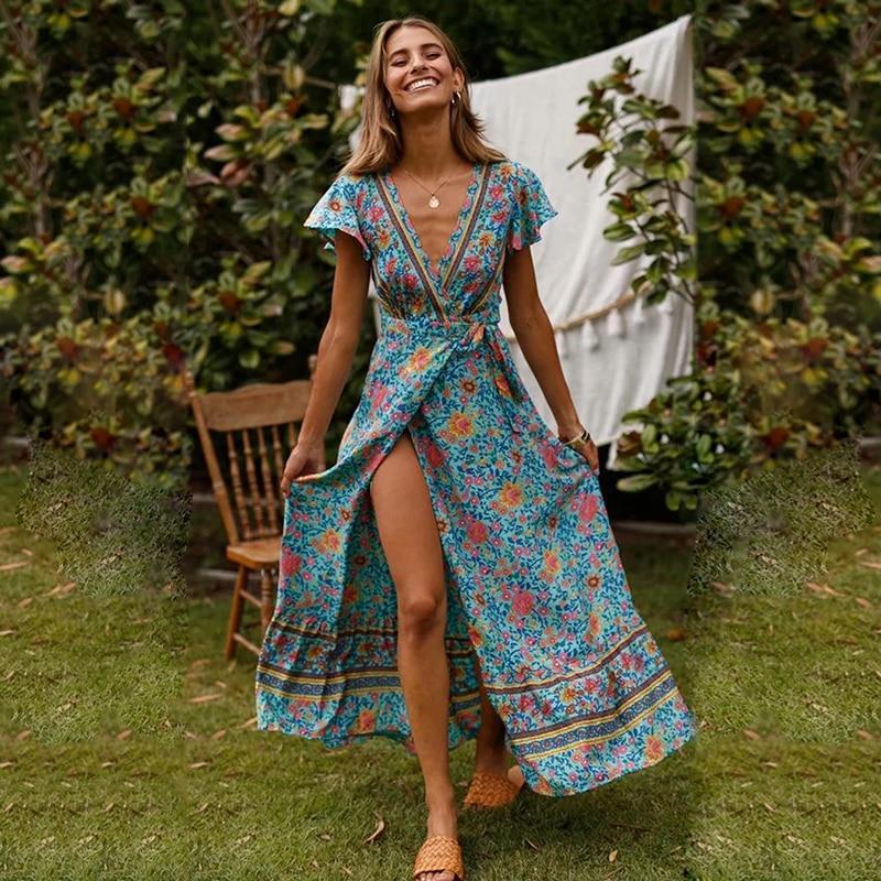 Boho Maxikleid mit Wickeldesign und hohem Schlitz - Image 4
