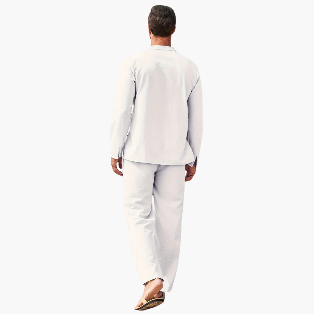 Boho Two-Piece Set for Men - Summer Lace-Up Shirt & Pants - Image 3