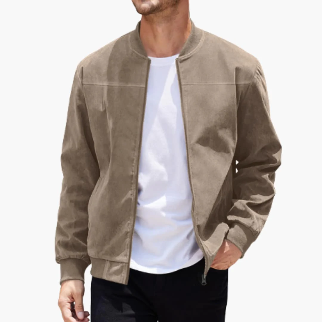 Bomber jacke für Herren mit geripptem Kragen und Reißverschluss - Image 3
