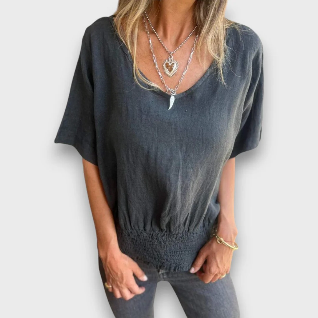 Bomia – Bequemes T-Shirt mit Taillenbund und V-Ausschnitt - Image 3
