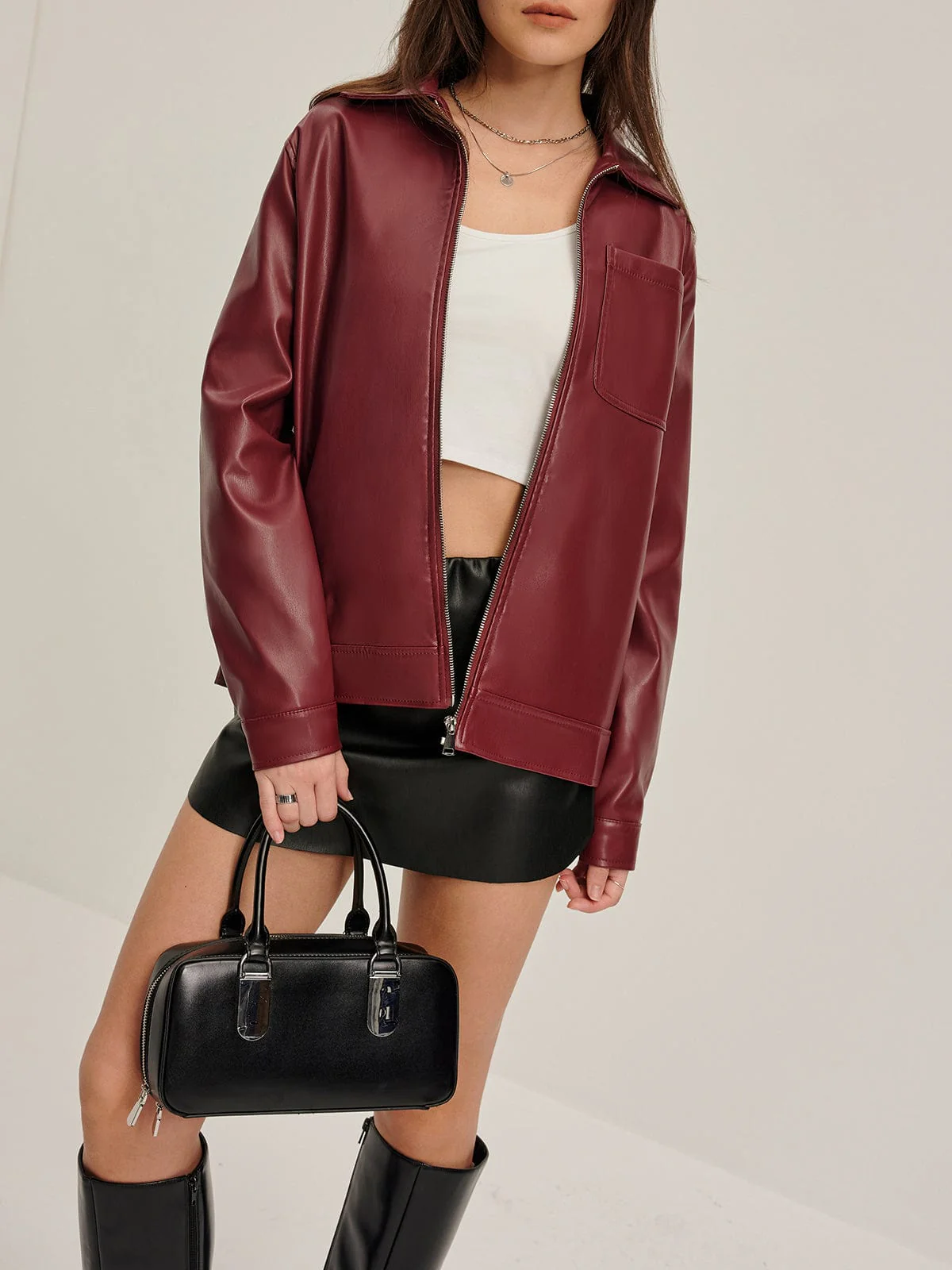 Bordeauxrote Kunstlederjacke - Image 4