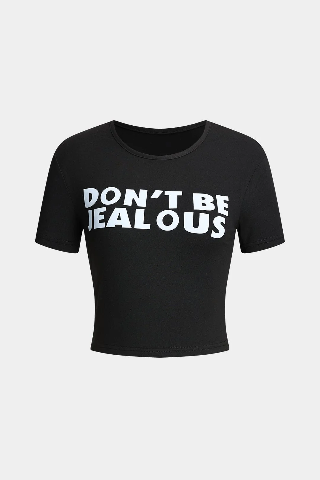 Braelyn | Schwarz Kurzärmelig Cropped T-Shirt mit "Don't Be Jealous"-Print - Image 4