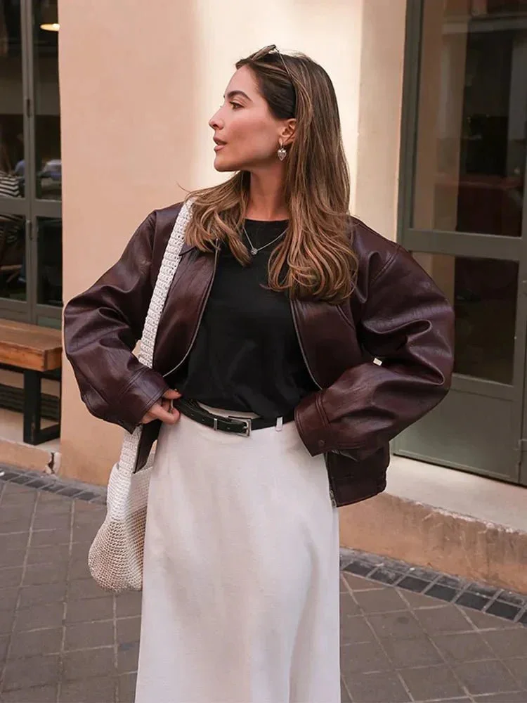 Xenia | Damen Braune Vintage Kunstleder Jacke – Kunstleder Jacke Vintage Braun 2026 - Image 6