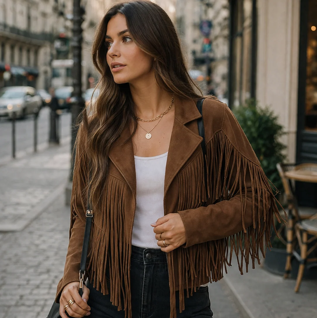 Tanja | Damen Braune Wildlederjacke Fransen – Wildleder Jacke Fransen Boho 2026 - Image 2
