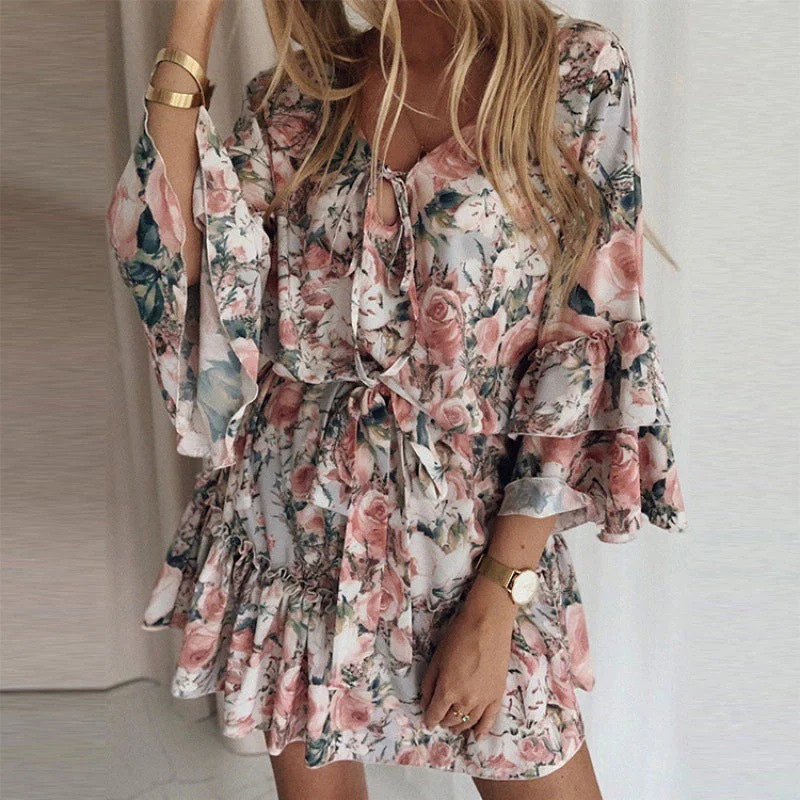 Briana |  Florales Boho Chiffon Minikleid - Image 2