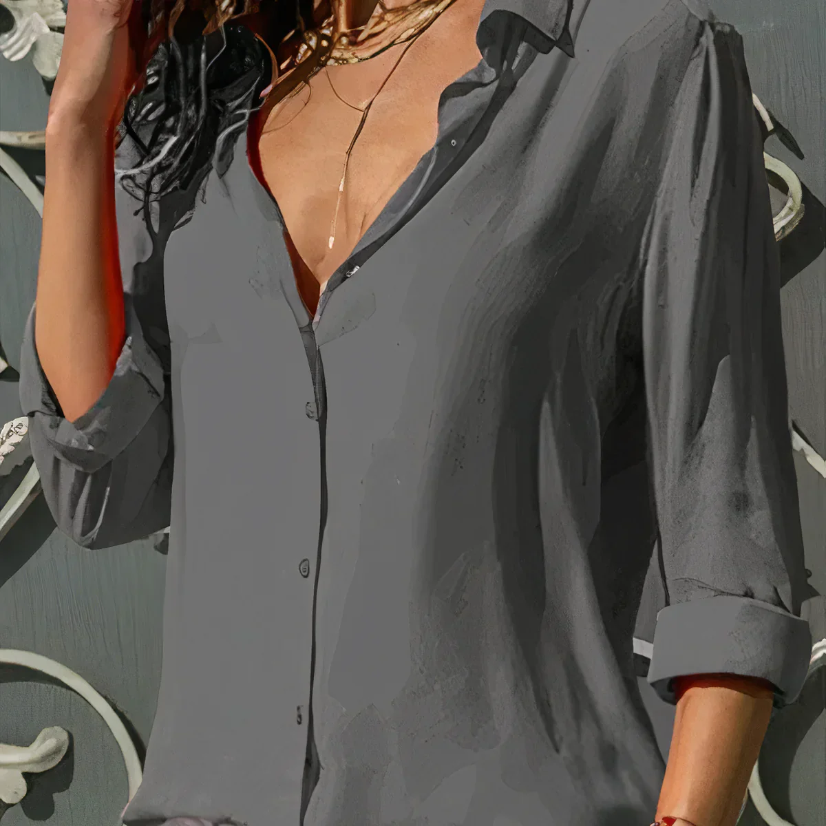 Brienna – Klassische Bluse mit V-Ausschnitt und Knopfleiste - Image 6
