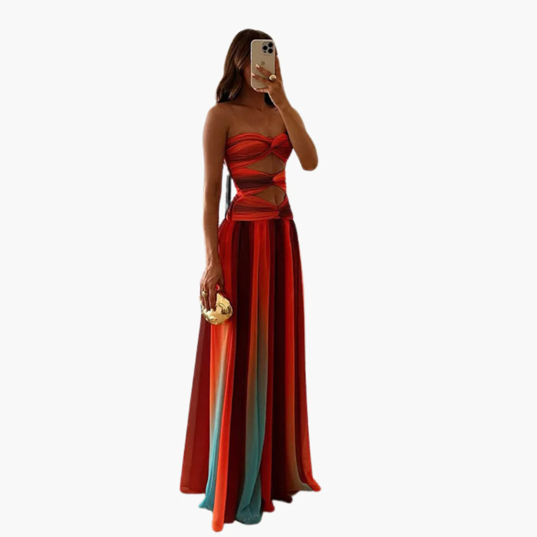 Buntes Cut-Out Maxikleid für Damen - Bandeau & Farbverlauf - Image 3