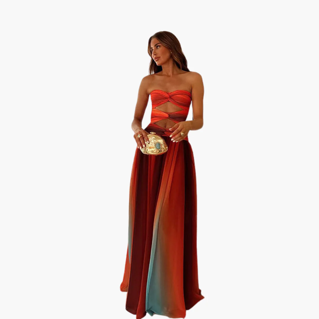 Buntes Cut-Out Maxikleid für Damen - Bandeau & Farbverlauf - Image 4