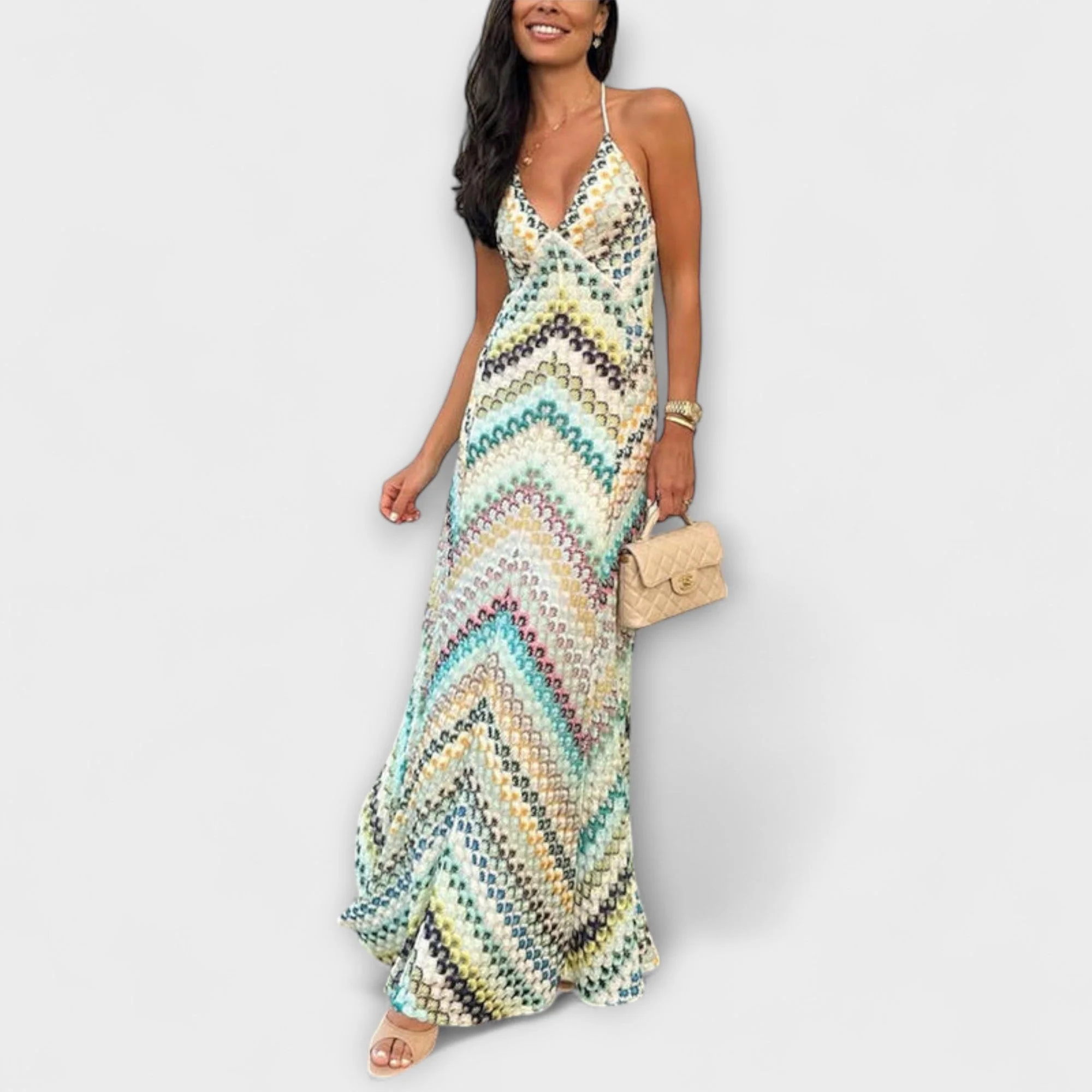 Brigitte | Damen Fischgrätmuster Maxikleid Strick – Strick Maxi Herringbone 2026 - Image 7